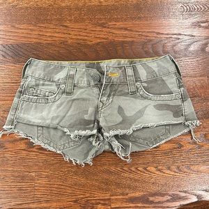 True Religion Bobby cut-off camo jean shorts